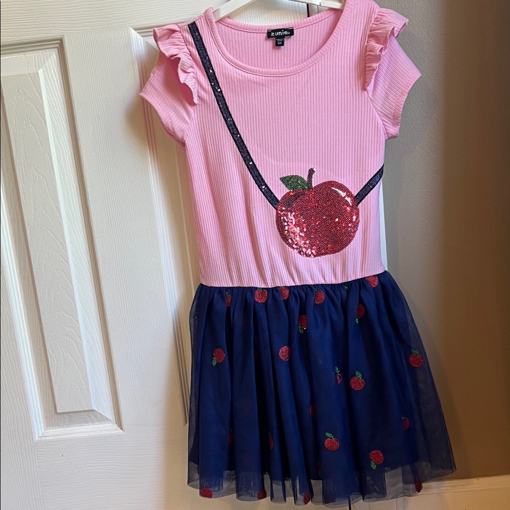 Zunie Pink Dress with Sequin Apple Accent